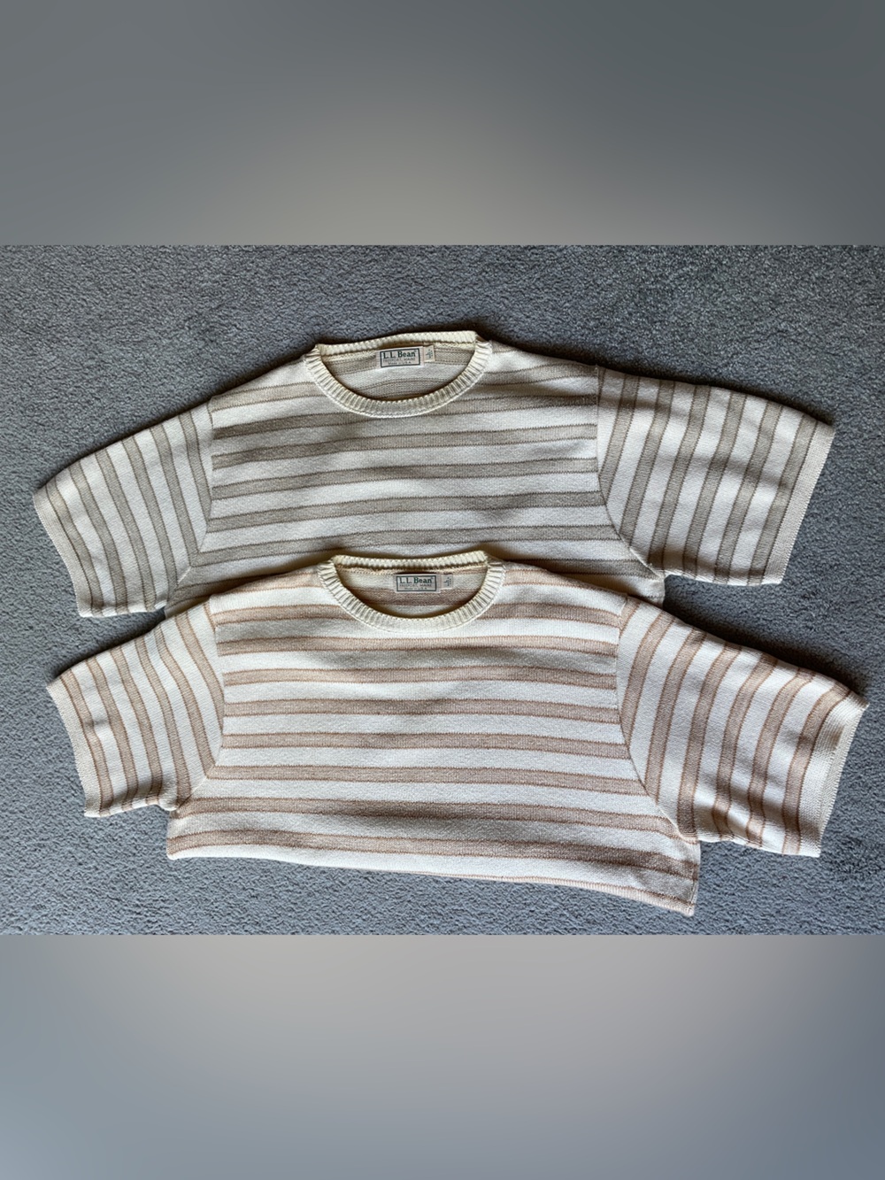 LLBean Short Sleeve Striped Sweaters 2 for Sale, Men’s Size Large, Tan w/Cream